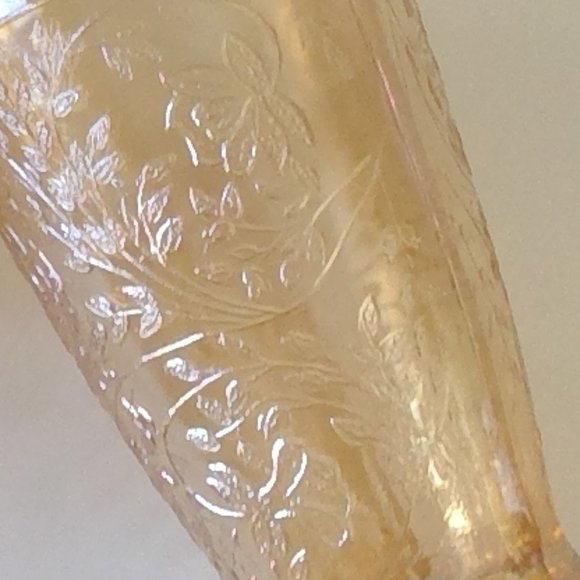 S/2 Vintage Jeannette Floragold Louisa Iridescent Water Glasses Juice Tumblers - Picture 7 of 7